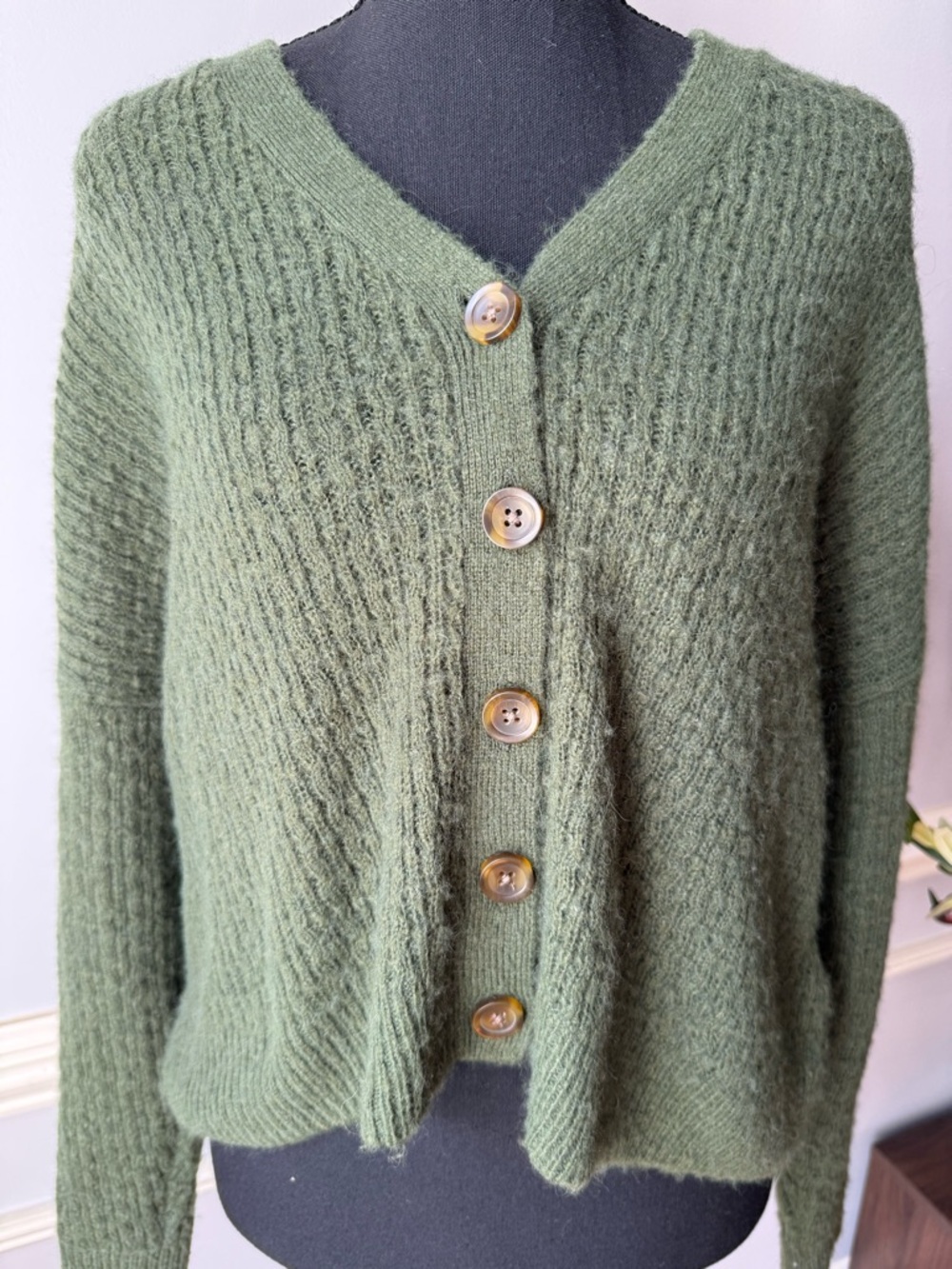 Madewell‎ Green Alpaca Blend Cropped Cardigan Button Front Sweater XS